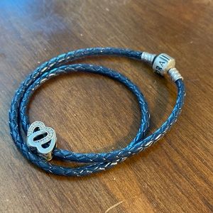 Pandora Moments Leather Rope Navy bracelet with charm
